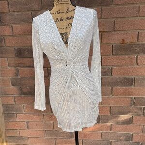 Glamorous Silver Sequin Blouse Women's Size Medium